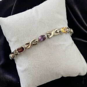 Boma Sterling Silver Bracelet Multi‎ Gem X 0 8" Red Purple Yellow .925